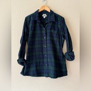 L.L. Bean Relaxed Fit Green & Navy Blue Flannel, sz XL